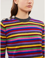 Thumbnail for your product : Ganni Embellished striped cashmere-knit jumper