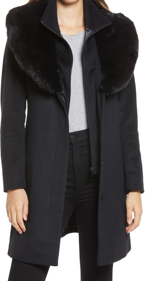 Via Spiga Faux Fur Collar Wool Blend Coat - ShopStyle