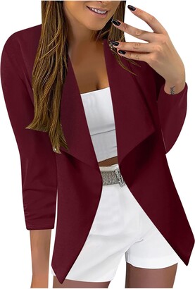 DEATU Women Work Office Blazer Open Front Cardigan Jacket Casual Lightweight Coat with Tie Knot Sleeve and Pockets 