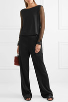 Thumbnail for your product : Max Mara Plissé Silk-chiffon And Linen-paneled Stretch-jersey Blouse - Black