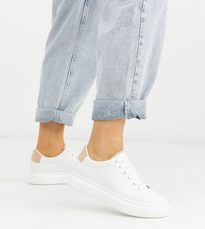 ASOS DESIGN Wide Fit Doro chunky lace up trainers in white and