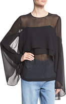 Thumbnail for your product : Robert Rodriguez Tiered Ruffle Silk Chiffon Bell-Sleeve Top, Black