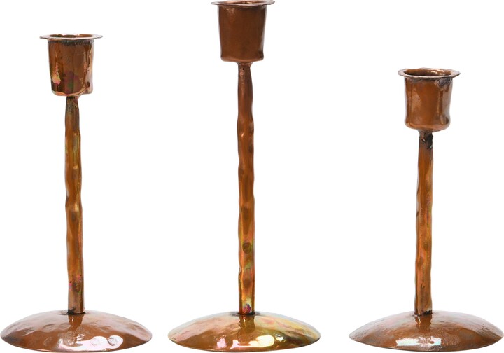 Storied Home Traditional Copper Metal Taper Candle Holders, Set of 3