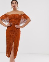 Thumbnail for your product : ASOS DESIGN bandeau pencil midi dress in lace