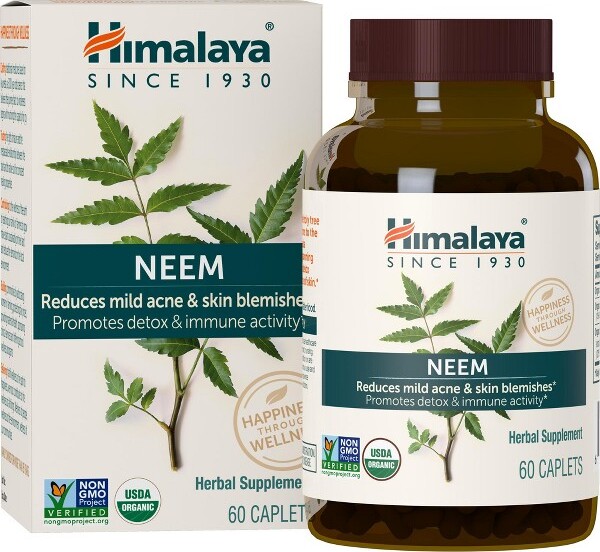 Himalaya HimalayaOrganicNeem,MildAcneReliefforClear,Smooth&RadiantLookingSkin,600mg,60Caplets,2MonthSupply