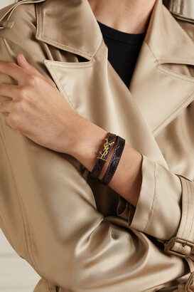Saint Laurent Croc-effect Leather And Gold-tone Bracelet - Brown