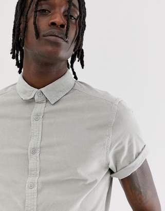 ASOS DESIGN slim fit stretch cord shirt in pale gray