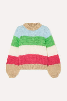 Ganni Striped Mohair And Wool-blend Sweater - Sky blue