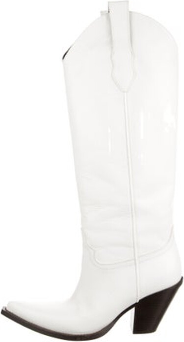 Maison Margiela Leather Knee-High Western Boots White Square-Toes Unfortunately, due to restrictions, this item may not be eligible for shipping in all areas.