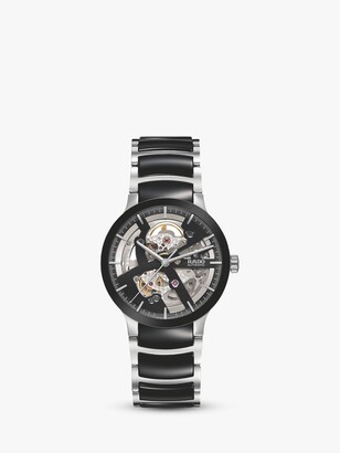 Rado R30178152 Unisex Centrix Automatic Skeleton Bi-Material Bracelet Strap Watch, Silver/Black