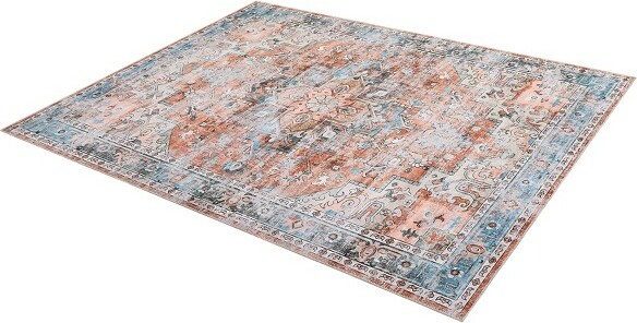 SunnyFurn WashableLivingRoomRug9x12LargeVintageDistressedAreaRugwithNon-SlipBackingOrientalMedallionAccentCarpetLowPileFloorCover