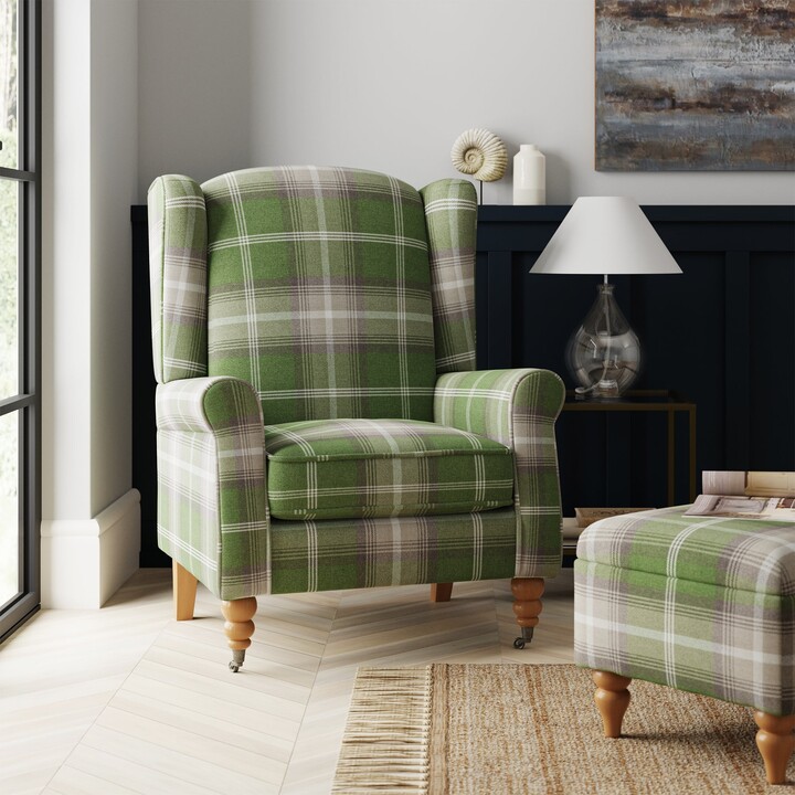 Dunelm Oswald Grande Check Wingback Armchair Green/White ShopStyle
