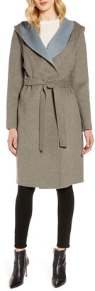 Sam Edelman Double Face Wool Blend Wrap Coat with Hood