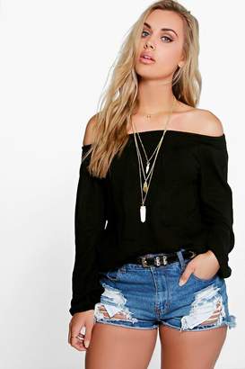 boohoo Plus Emma Woven Crinkle Off The Shoulder Top
