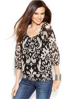 Thumbnail for your product : INC International Concepts Smocked Printed Peasant Top
