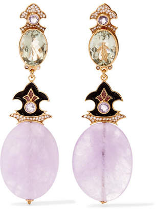 Papi Gold-plated And Enamel Multi-stone Clip Earrings - Pink