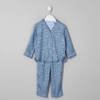River Island Mini girls blue planet satin pyjama set
