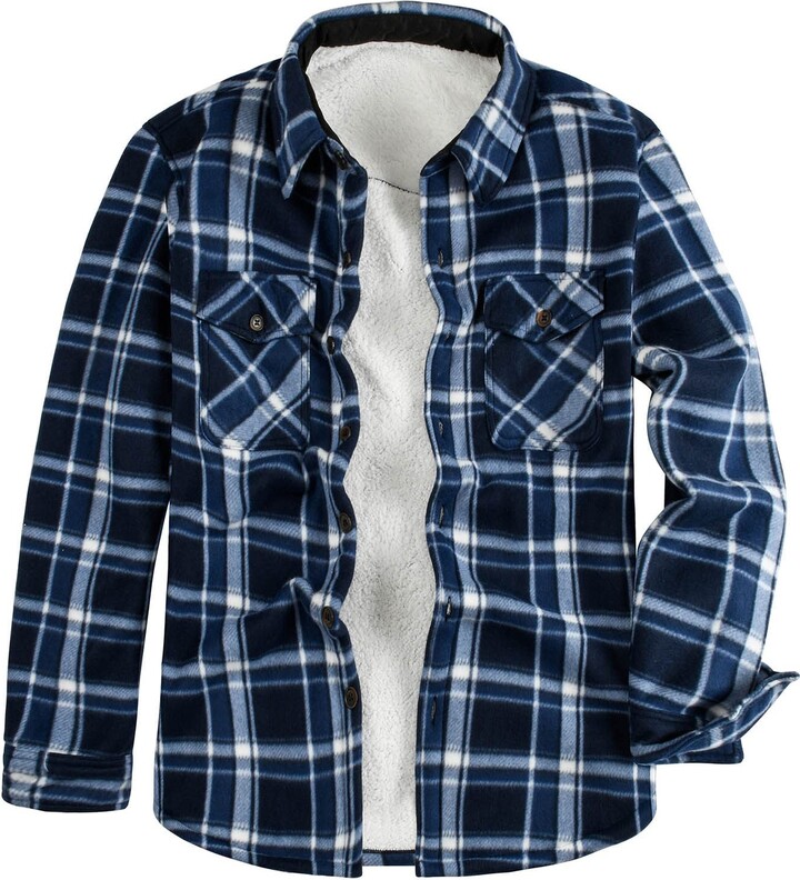 Azzz Mens Padded Check Shirt Fleece Lined Lumberjack Collared Quilted ...