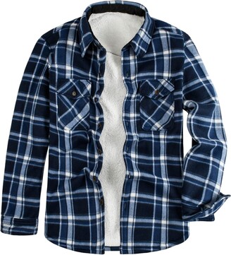 Azzz Mens Padded Check Shirt Fleece Lined Lumberjack Collared Quilted Jacket Warm Thermal Casual Workwear Top Lumber Jack Padded Sherpa Shirts Long Sleeve Button Down Lapel Plaid Jacket Coat with Pockets