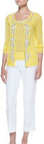 Thumbnail for your product : Michael Simon Button-Front Cardigan with Bead Trim, Yellow, Petite