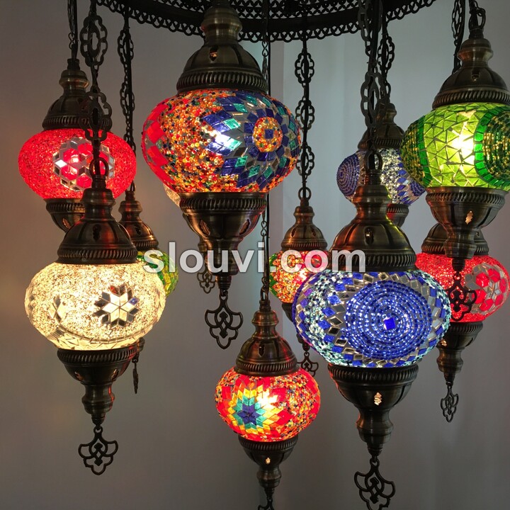 Etsy 11 Ball Turkish Sultan Mosaic Chandelier - Handmade Design With Medium Globes