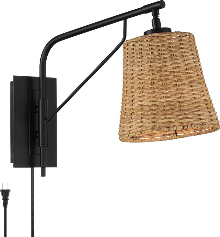 Franklin Iron Works Farmhouse Rustic Wall Lamp Black Metal Plugin 7