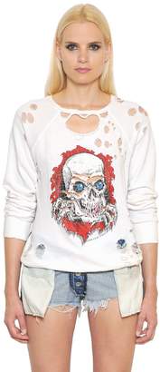 Unravel Destroyed Skull Print Jersey Sweatshirt