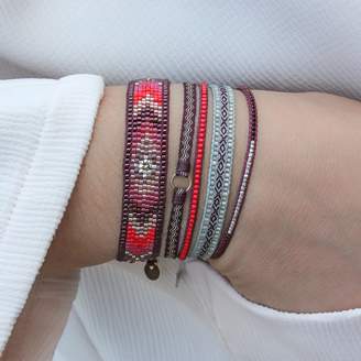 LeJu London - Handwoven Bracelet Set In Red Tones