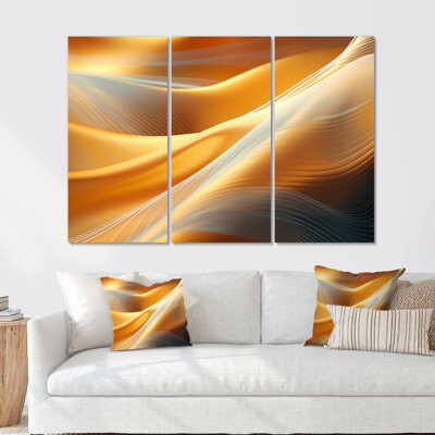 Ivy Bronx Serene Streams Shades Of Gold - Waves Wall Art Decor Set