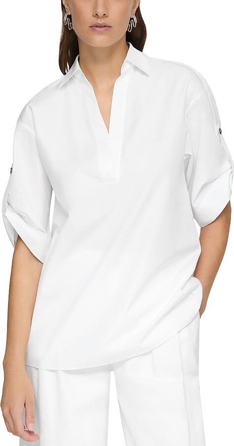 Lafayette 148 New York Tab Sleeve Popover Shirt