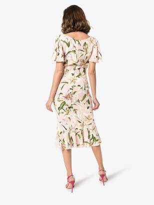 Dolce & Gabbana lily print flounce silk dress