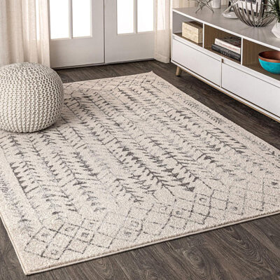 Kartar Geometric Indoor Farmhouse Area-Rug Bohemian Minimalistic Easy-Cleaning Bedroom Kitchen Living Room, 5 X 8, Cream,Gray