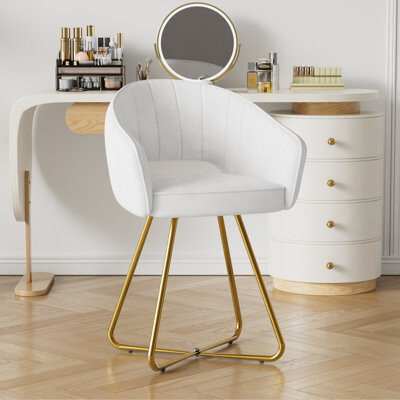 Mercer41 Akron Velvet Vanity Chair, Modern Tufted Makeup Chair, Upholstered Accent Armchair Home Office Desk Chair For Living Room/Makeup Room/Bedroom/Home Off