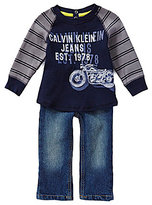 Thumbnail for your product : Calvin Klein 12-24 Months Striped Motorcycle Thermal Tee & Denim Jeans Set