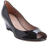 Thumbnail for your product : Gucci black leather peep toe wedge heel pumps