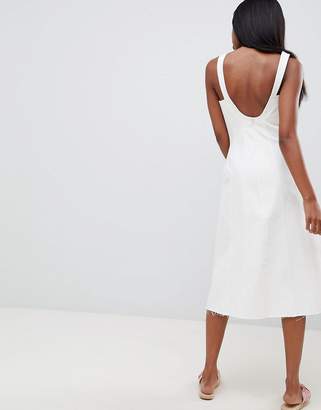 ASOS DESIGN denim midi dress in white with seam detail