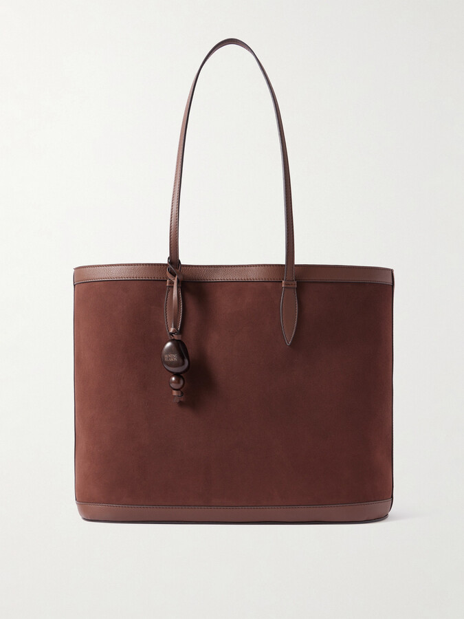 Hunting Season - Beaded Leather-trimmed Suede Tote - Brown