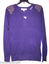 Thumbnail for your product : Michael Kors New Iris Purple V-Neck Womens Sweater+gold Tone Grommet Msrp $120