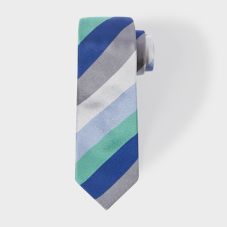 Paul Smith Men's Grey Diagonal Stripe Narrow Silk Tie
