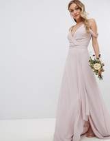 Thumbnail for your product : TFNC Petite Petite Cold Shoulder Wrap Maxi Bridesmaid Dress With Fishtail