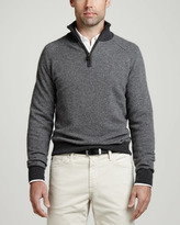 Thumbnail for your product : Neiman Marcus 1/4-Zip Herringbone Pullover Sweater, Gray