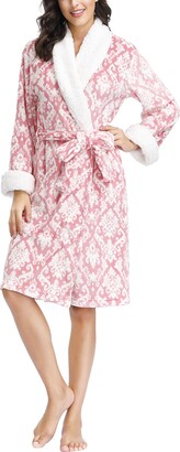 INK+IVY Plush Kimono Belted Robe for Women - Mid-Length Ladies Bathrobe Loungewear with Pocket