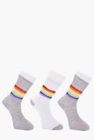Thumbnail for your product : boohoo 3 Pack Sports Socks With Rainbow Stripe