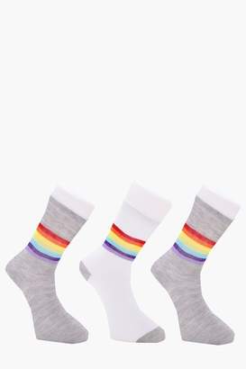 boohoo 3 Pack Sports Socks With Rainbow Stripe