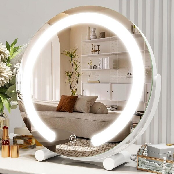 Empire DigiLabs LEDMakeupMirrorwithLightsSmartTouchControl3ColorsDimmable,360°Rotation,WhiteWhite11.8\Lx11.8\W