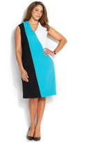 Thumbnail for your product : Calvin Klein Size Colorblock V-Neck Sheath