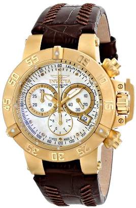 Invicta Women's Subaqua Quartz Watch with Beige Dial Chronograph Display and Brown Leather Strap 80534