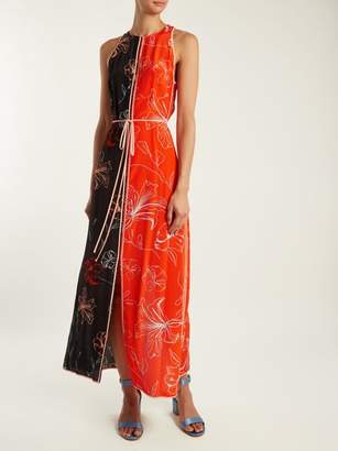 Diane von Furstenberg Sleeveless Open Back Floral Print Silk Dress - Womens - Orange Print