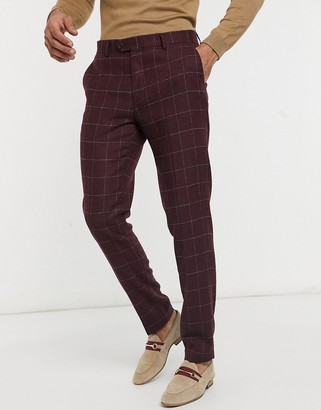 Gianni Feraud slim fit red windowpane check suit trousers