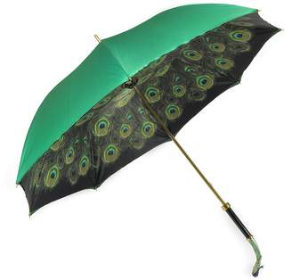Pasotti Green/Animal Print Women's Umbrella w/Luxury Peacock Handle